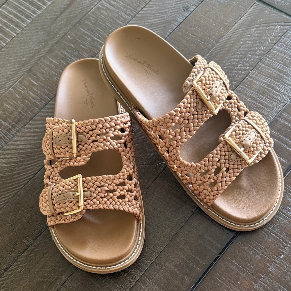 Universal Thread Braided Double Buckle Slide Sandals in Tan